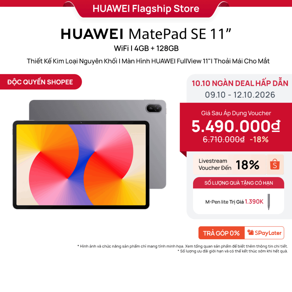 Máy tính bảng HUAWEI MatePad SE 11”| Thiết Kế Kim Loại Nguyên Khối||Màn Hình HUAWEI FullView 11" Thoải Mái Cho Mắt