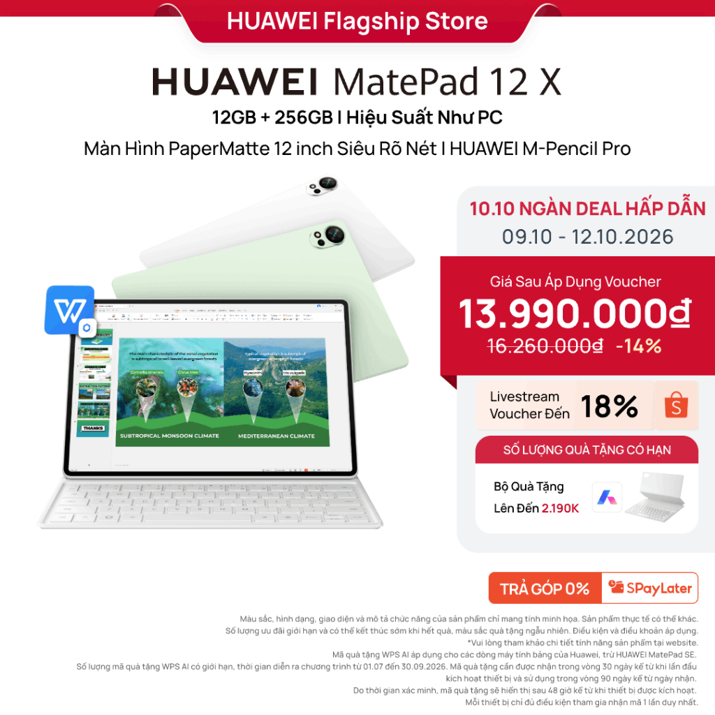 [10.10 GIẢM ĐẾN 12%| Máy Tính Bảng HUAWEI MatePad 12 X 12+256GB | Màn Hình PaperMatte | M-Pencil Pro | WPS Office & AI