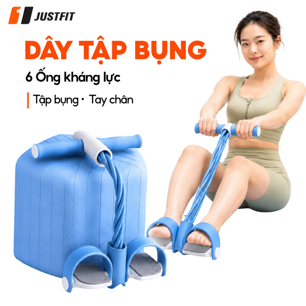 Dây tập bụng JUSTFIT, dây kéo đàn hồi kháng lực 6 ống cao su tập cơ bụng tại nhà