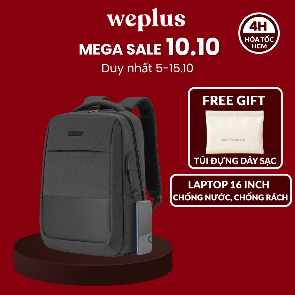 WEPLUS Balo Laptop 16 inch Du Lịch Nam 45x31x15cm Vải Chống Thấm Nước Hàng Nội Địa Trung Cao Cấp WP1755
