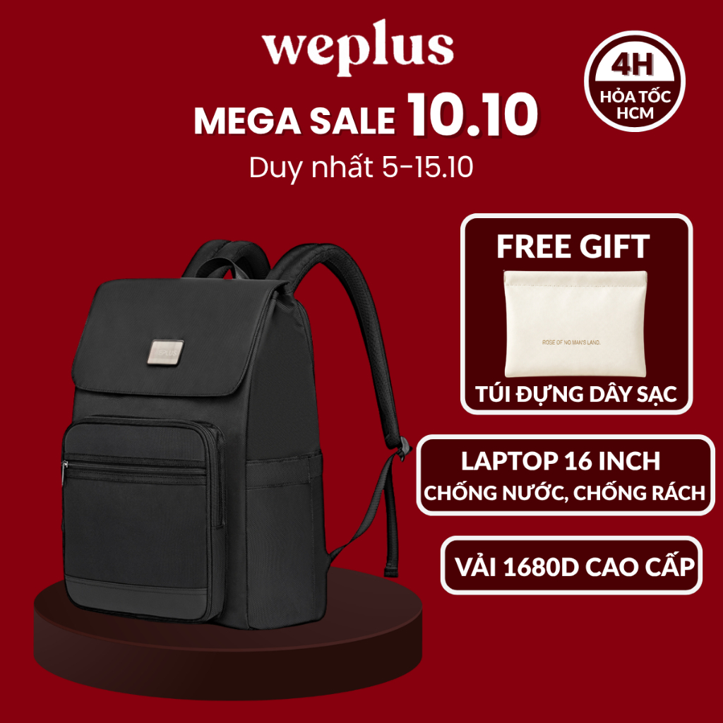 Balo Nam Weplus Vải 1680D Cao Cấp Có Ngăn Đựng Laptop 16inch Phù Hợp Đi Lại Ngắn Ngày WPB2056