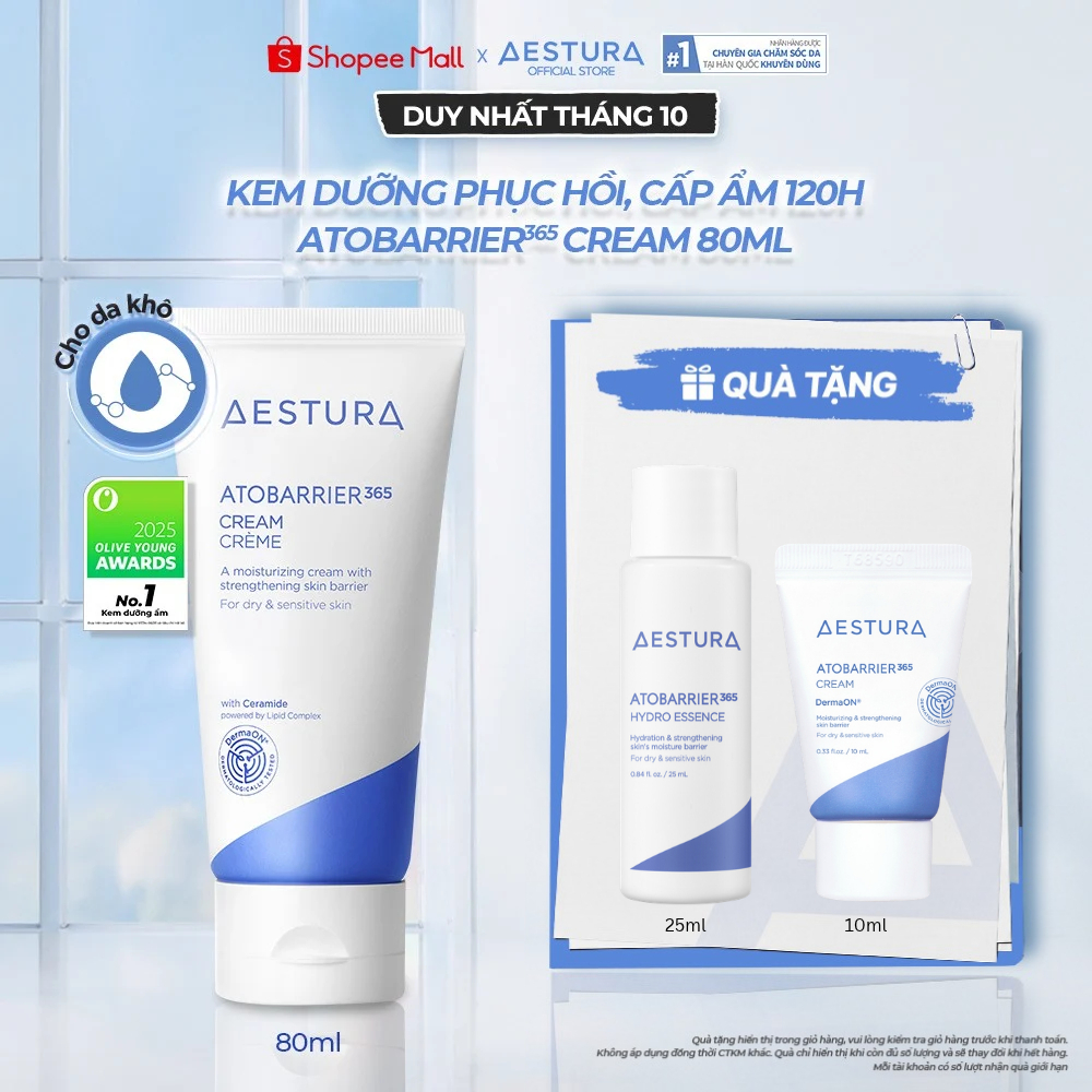 Kem dưỡng ẩm phục hồi và chăm sóc hàng rào bảo vệ da AESTURA ATOBARRIER365 Cream 80ml
