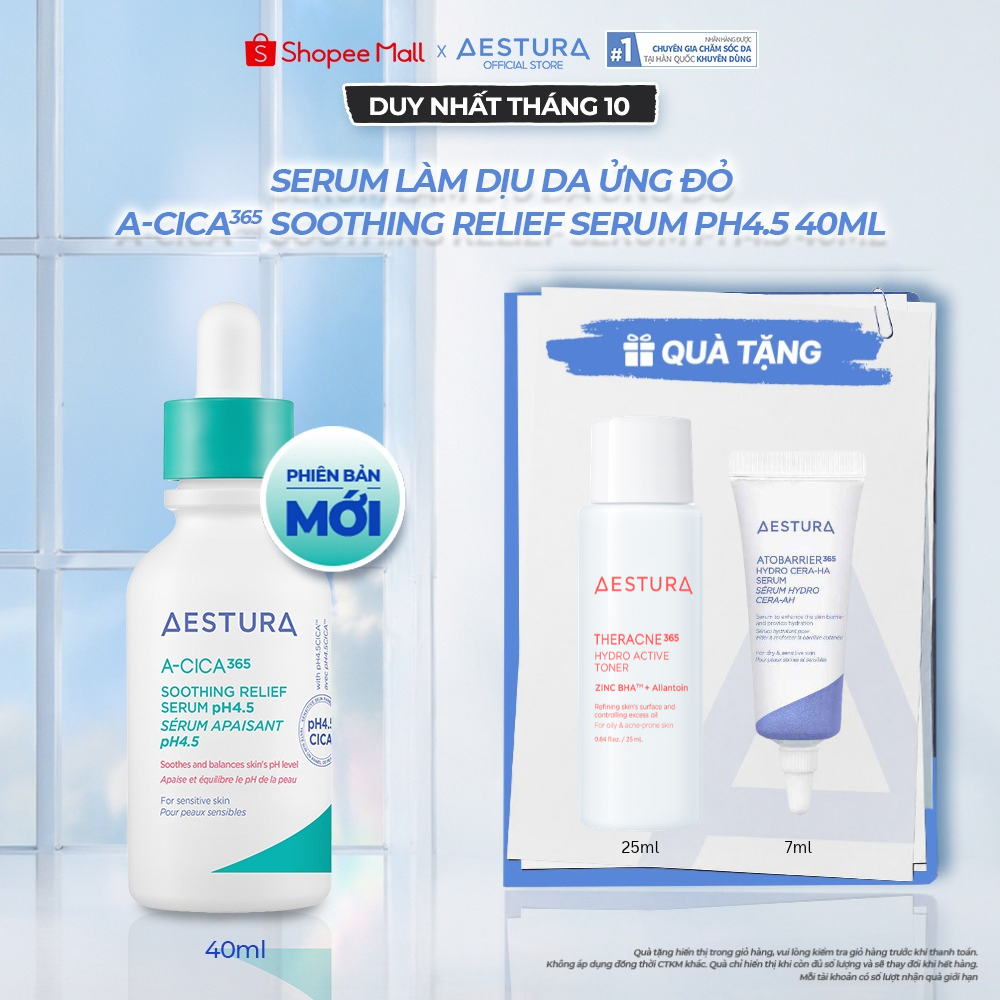 [PHIÊN BẢN MỚI] Serum làm dịu da ửng đỏ AESTURA A-CICA365 SOOTHING RELIEF SERUM pH4.5 40ml
