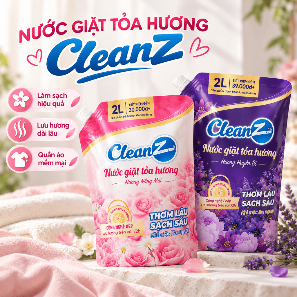 Nước Giặt Xả Tỏa Hương CleanZ Công Nghệ Sạch Sâu, Đánh Bay Vết Bẩn, Hương Thơm Mềm Mại, Bảo Vệ Màu Quần Áo
