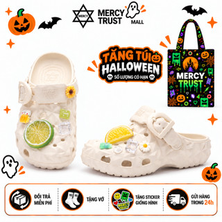 TẶNG Túi HalloWeen, CHARM Giống Hình, Vớ - MC20 YH - Dép Sục MERCY TRUST Vân Kim Cương Quai Khóa Nam Nữ, EVA Êm Nhẹ