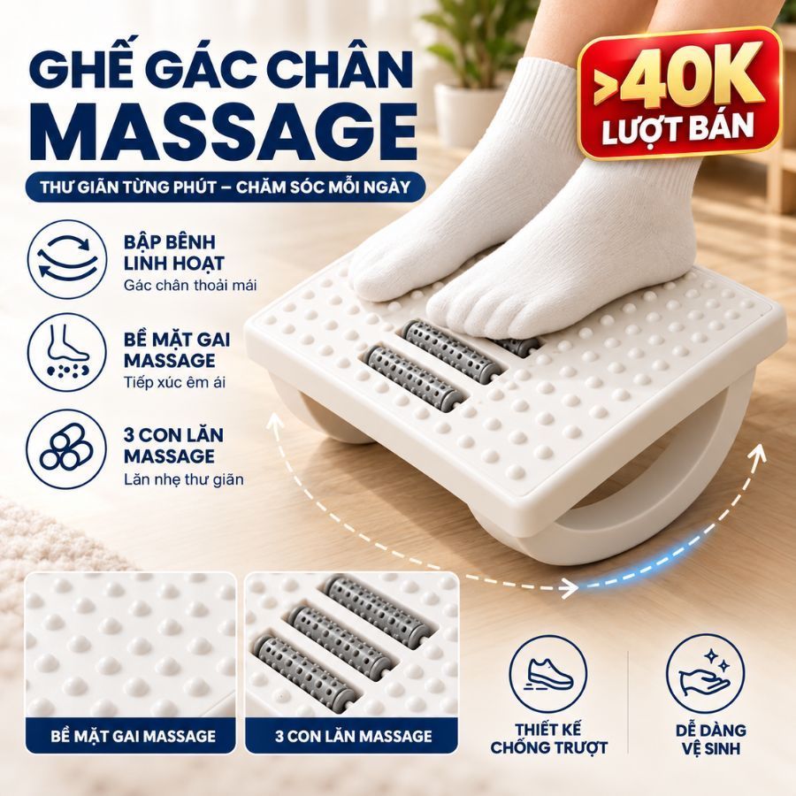 Ghế gác chân massage HPS Ghế kê chân Công Thái Học cho dân văn phòng, sinh viên, Ghế gaming mát xa thư giãn, giảm stress