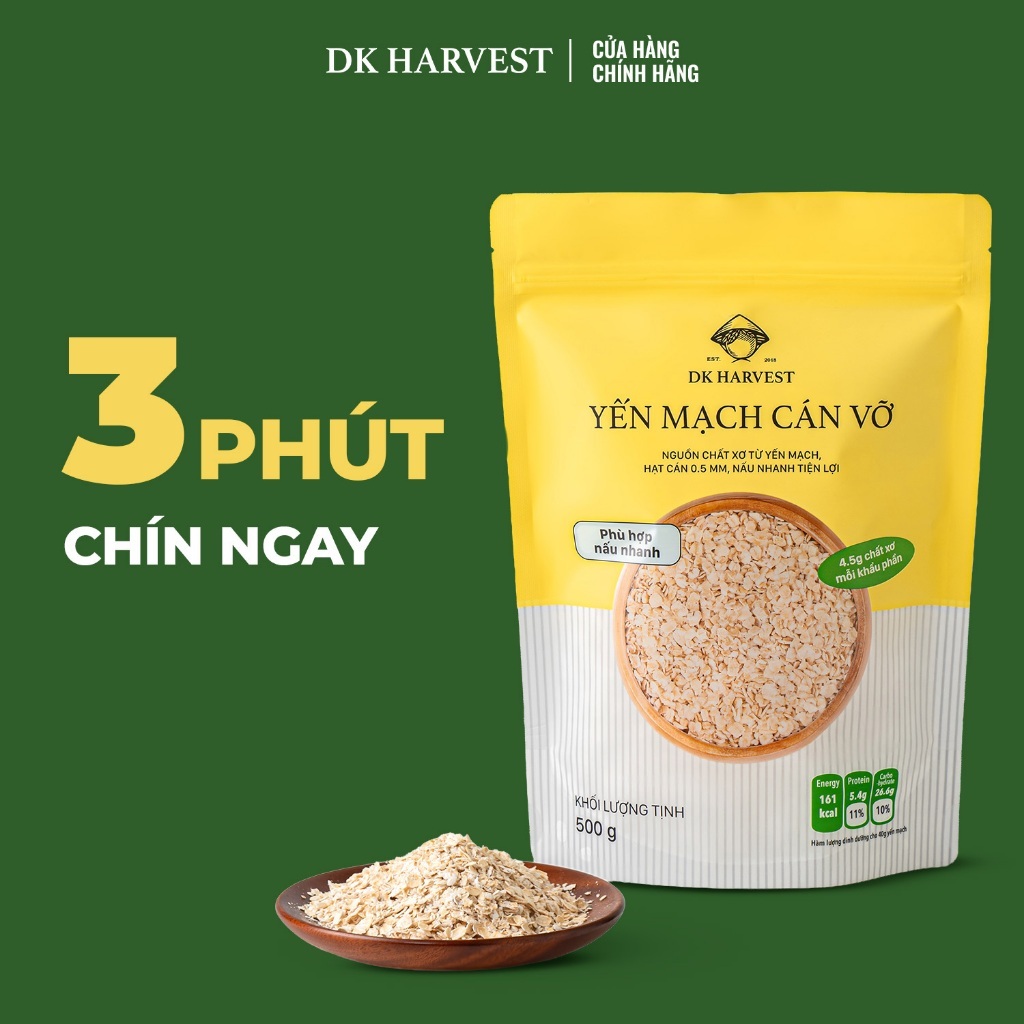 Yến mạch cán vỡ ăn liền DK HARVEST, nhập khẩu Úc, nấu cháo yến mạch, nguyên cám, giàu chất xơ, hỗ trợ ăn kiêng