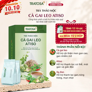 Trà cà gai leo atiso TRATOSA trà thảo mộc mát gan, thanh nhiệt, giải độc an toàn từ thiên nhiên, hộp 32 túi