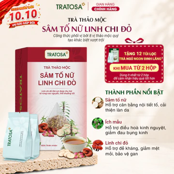 Trà sâm tố nữ linh chi đỏ TRATOSA 8 vị thảo mộc hỗ trợ cân bằng nội tiết, giảm đau bụng kinh, cải thiện làn da tươi tắn