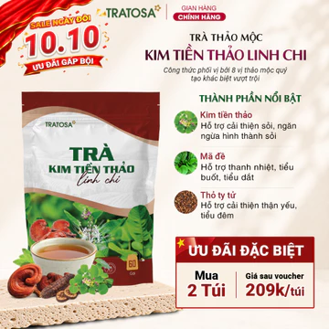 Trà kim tiền thảo linh chi TRATOSA 8 vị thảo mộc - cải thiện thận yếu, tiểu đêm, sỏi thận,viêm tiết niệu từ thiên nhiên