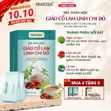 Trà giảo cổ lam linh chi đỏ TRATOSA 7 vị thảo mộc ổn định huyết áp cao, mỡ máu,tim mạch an toàn từ thiên nhiên