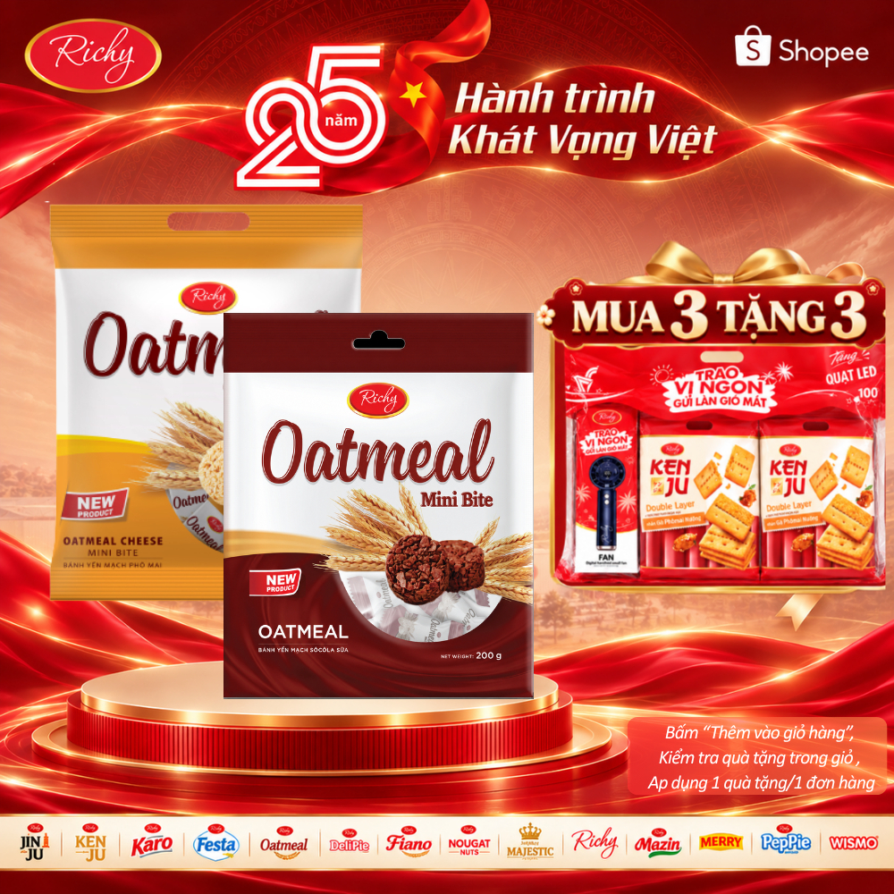 [HỎA TỐC HN] [MUA 3 TẶNG 3 QUÀ] Combo 2 Bánh Yến Mạch Richy 3 vị (Sữa, Phô Mai & Socola)