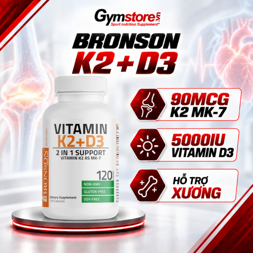 Viên uống Bronson Vitamin K2 + D3, Vitamin K2 as MK-7 (Mỹ) giúp tăng đề kháng, hỗ trợ xương khớp, tập luyện - Gymstore