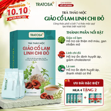 Trà giảo cổ lam linh chi đỏ Đà Lạt TRATOSA 7 vị thảo mộc, tốt cho huyết áp, tim mạch an toàn từ thiên nhiên