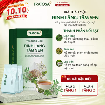 Trà đinh lăng tâm sen ngủ ngon TRATOSA 7 vị thảo mộc giúp ngủ ngon, hỗ trợ giảm tiền đình, căng thẳng
