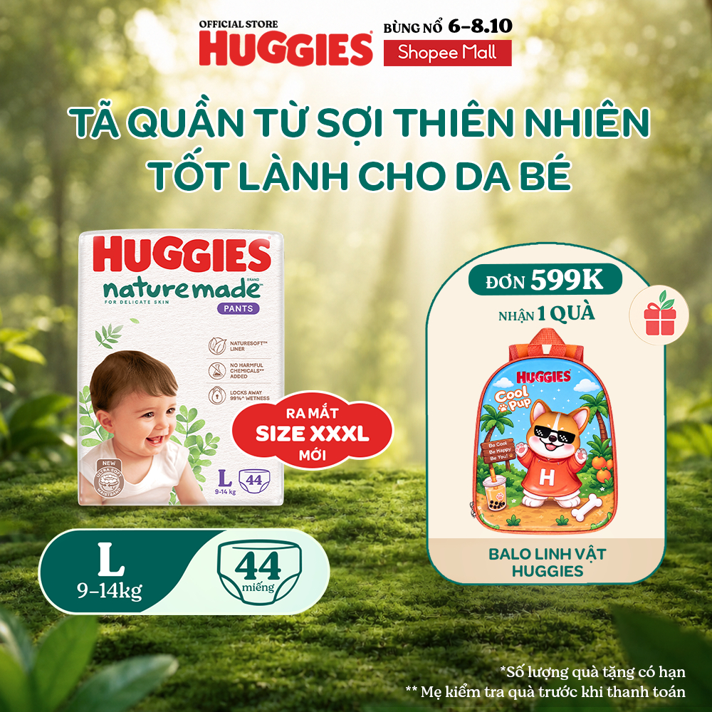 Tã Quần Huggies Platinum Nature Made M58/L44/XL38/XXL26/XXXL28