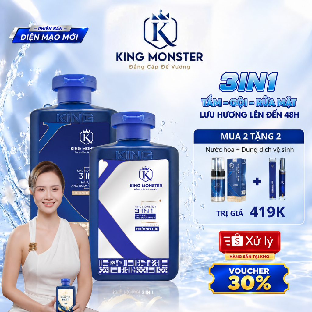 [MUA 2 TẶNG 2] Combo 2 Sữa tắm gội nam King Monster 3 in 1 hương nước hoa cao cấp 350ml