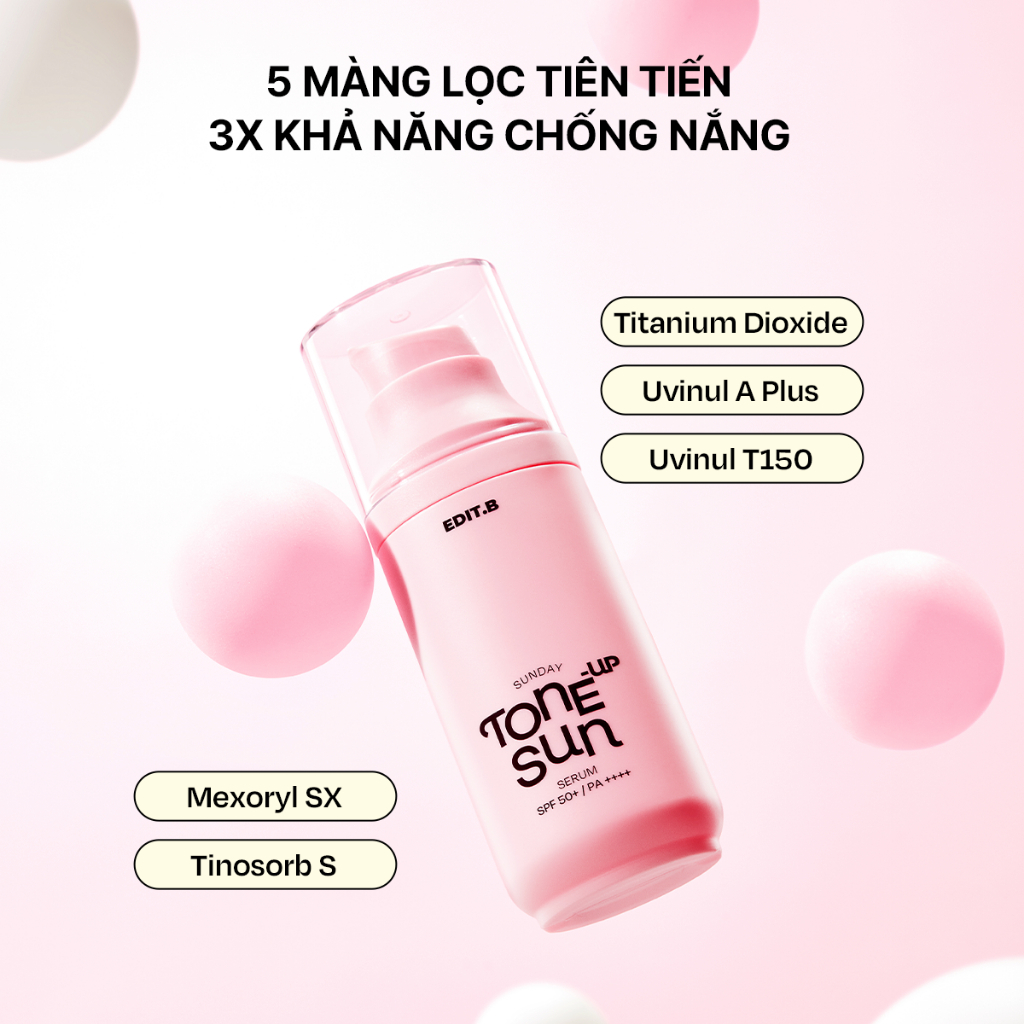 [Võ Hà Linh x Edit.B] Serum Chống Nắng Hồng Nâng Tone Sáng Hồng Edit.B Sunday Tone-Up Pink Sun Serum SPF50+/PA++++55ml | BigBuy360 - bigbuy360.vn