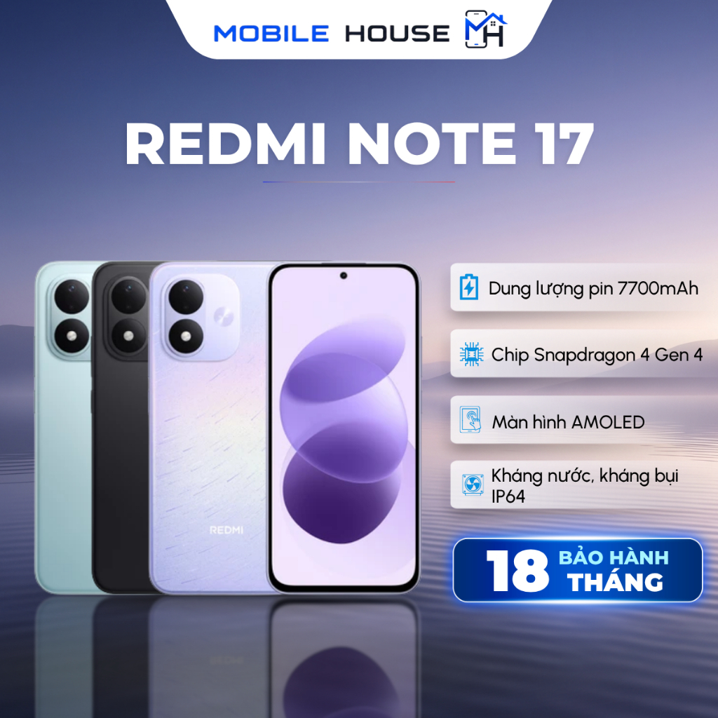 Điện thoại Xiaomi Redmi Note 17 4G bản Quốc Tế có tiếng Việt - Bảo Hành 24 Tháng Chính Hãng