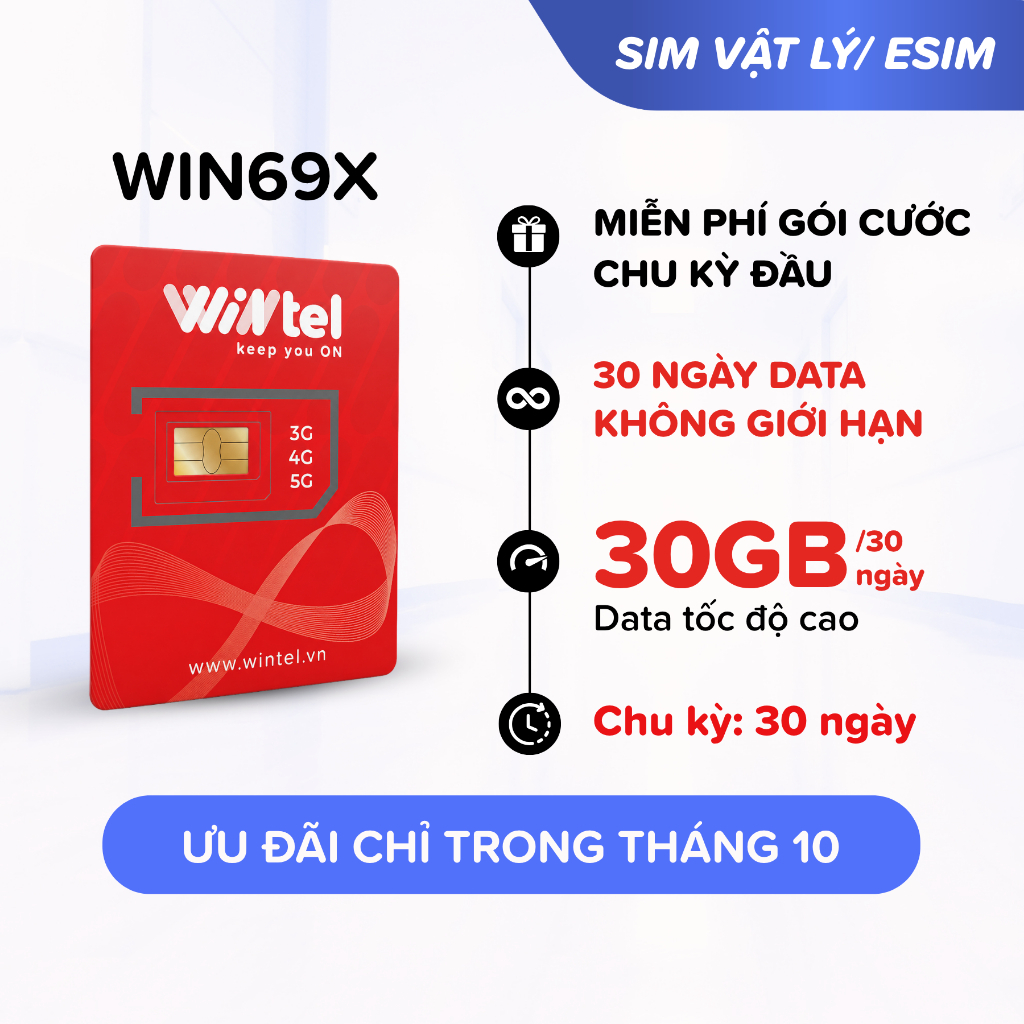 SIM 4G Wintel WIN69X - SIM Data Thả Ga Không Giới Hạn Tháng Đầu Cho Game Thủ - Miễn Phí Gói Cước Tháng Đầu