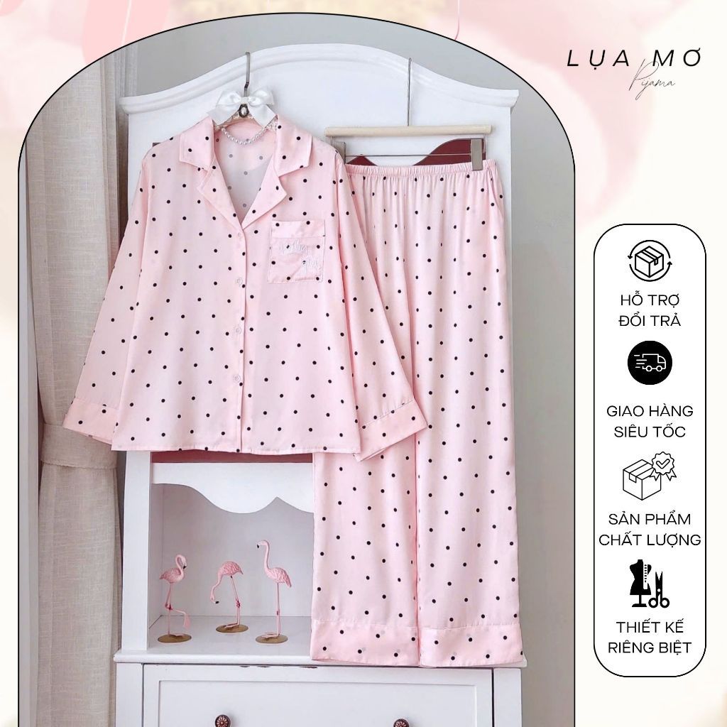 Pijama Tiểu Thư Form Truyền Thống Túi Barbie Sọc Hồng Vải Lụa Latin Cao Cấp - Đồ bộ Lụa Mơ LM218