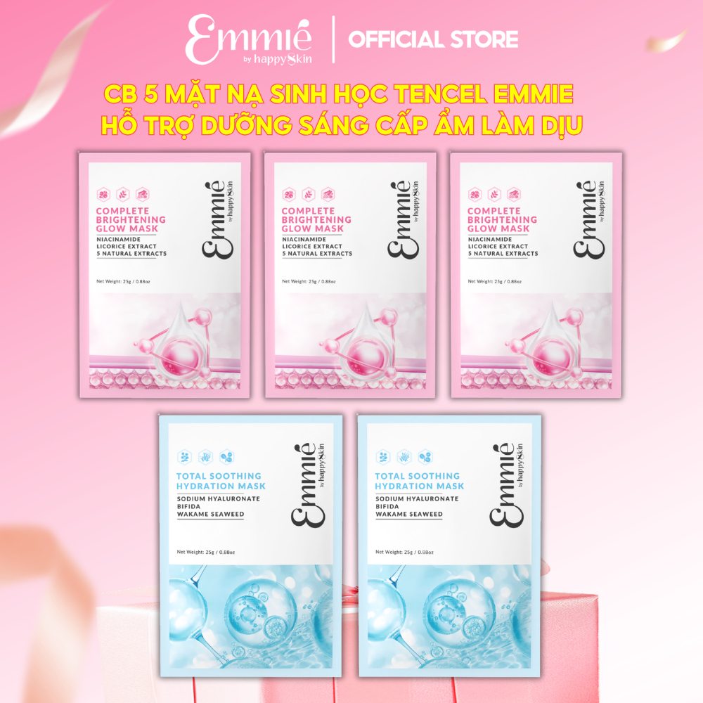 Mặt nạ sinh học Tencel Emmie Hỗ Trợ Dưỡng Sáng Cấp Ẩm Làm Dịu Da Phiên Bản Nâng Cấp Có Định Hình COMBO 5 Miếng