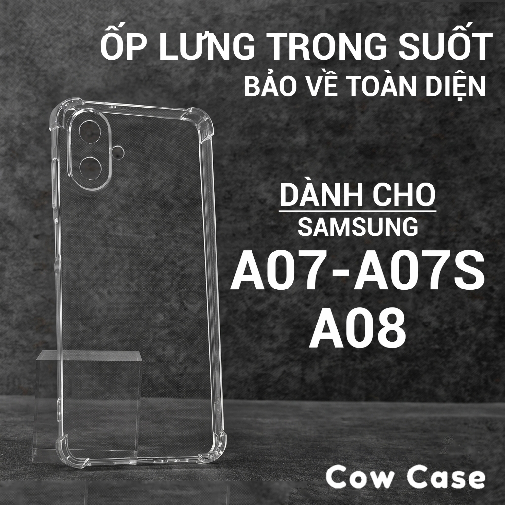 Ốp lưng Samsung A07, A08, A07S 4G/5G Cowcase trơn trong suốt | Ốp điện thoại SS galaxy dẻo bảo vệ camera đt sámung