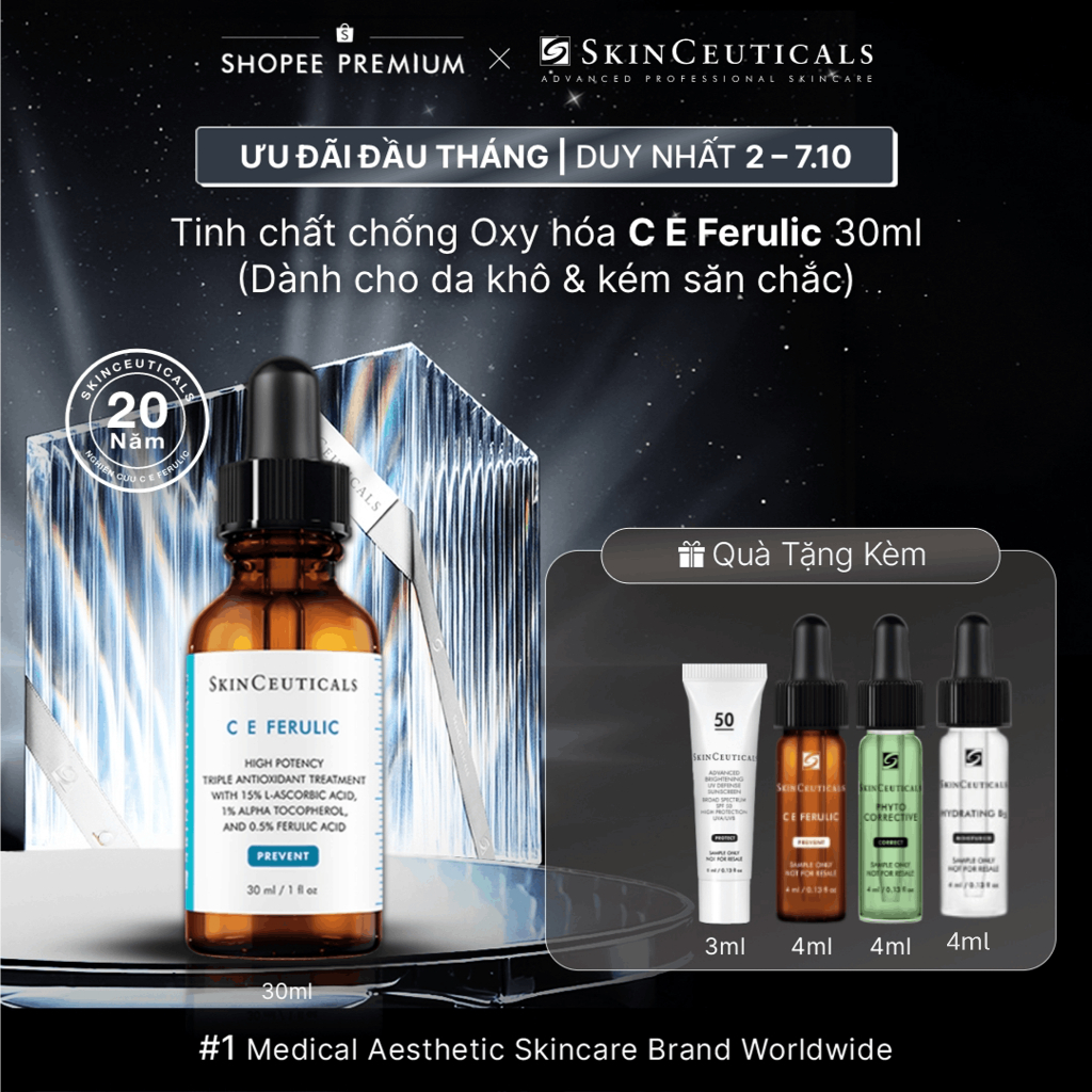 Dưỡng chất hỗ trợ ngăn ngừa loã hoá & nếp nhăn, giúp làn da khoẻ mạnh và săn chắc Skin Ceuticals CE FERULIC  30ml