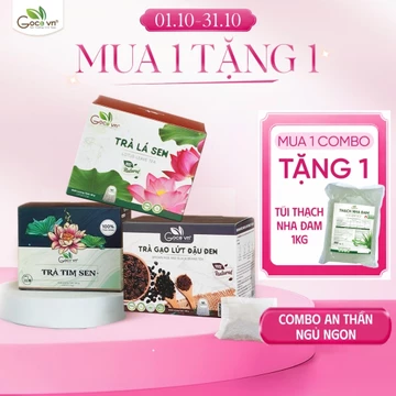 Combo An thần, Ngủ ngon (1 Trà lá sen túi lọc 40g, 1 hộp Trà tim sen túi lọc 100g, 1 Trà gạo lứt đậu đen túi lọc 140g)