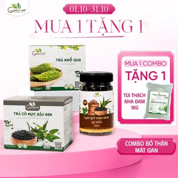 Combo Bổ thận, Mát gan (1 Trà cỏ mực đậu đen túi lọc 80g, 1 Gạo lứt đậu đen lá dứa rang 250g, 1 Trà khổ qua túi lọc 40g)