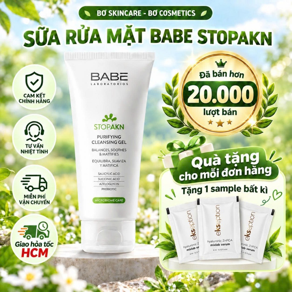 SỮA RỬA MẶT BABE STOP AKN PURIFYING CLEANSING GEL 200ml