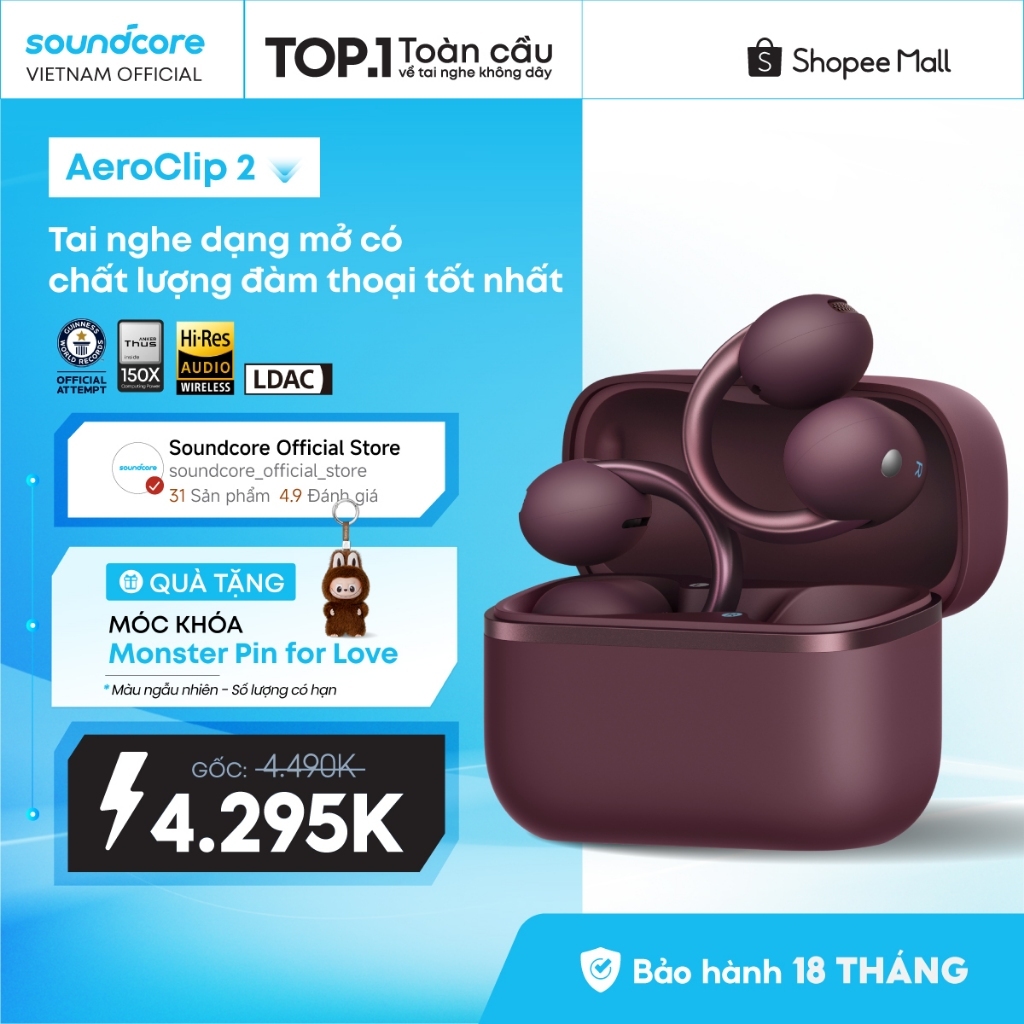 Tai nghe Open-Ear AeroClip 2 | Chống bụi và nước IP57| Đàm thoại rõ nét | Tích hợp phiên dịch| BH 18 tháng