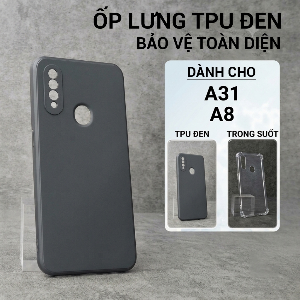 Ốp lưng Oppo A31 / A8 Cowcase trơn màu đen | Ốp điện thoại Oppo dẻo bảo vệ camera đt toàn diện