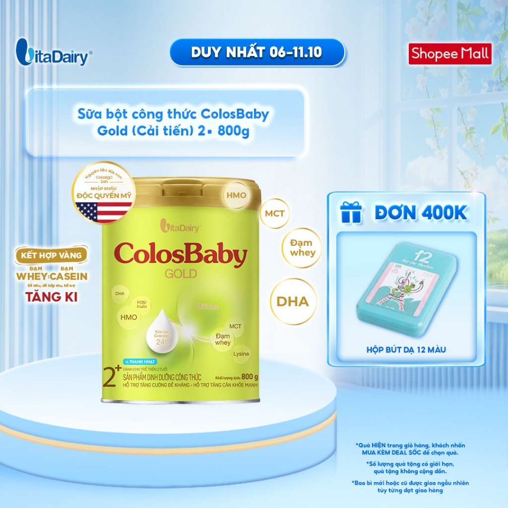 Sữa bột ColosBaby Gold cải tiến 2+ trẻ trên 2 tuổi – Bổ sung dinh dưỡng cho bé – Lon 800g