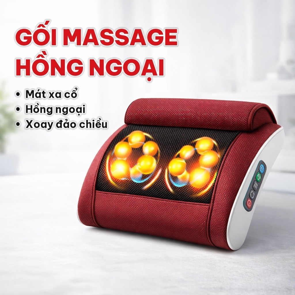 Gối Massage Cổ Vai Gáy 20 Bi, Gối Massage Hồng Ngoại Xoay Đảo Chiều, Hỗ Trợ Mát Xa Toàn Thân, Thư Giãn Cơ Bắp