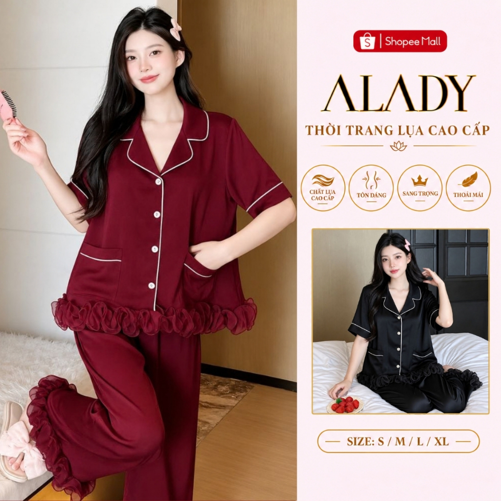 Bộ đồ ngủ nữ Pijama ALADY tay ngắn chất vải lụa Latin cao cấp - TN042