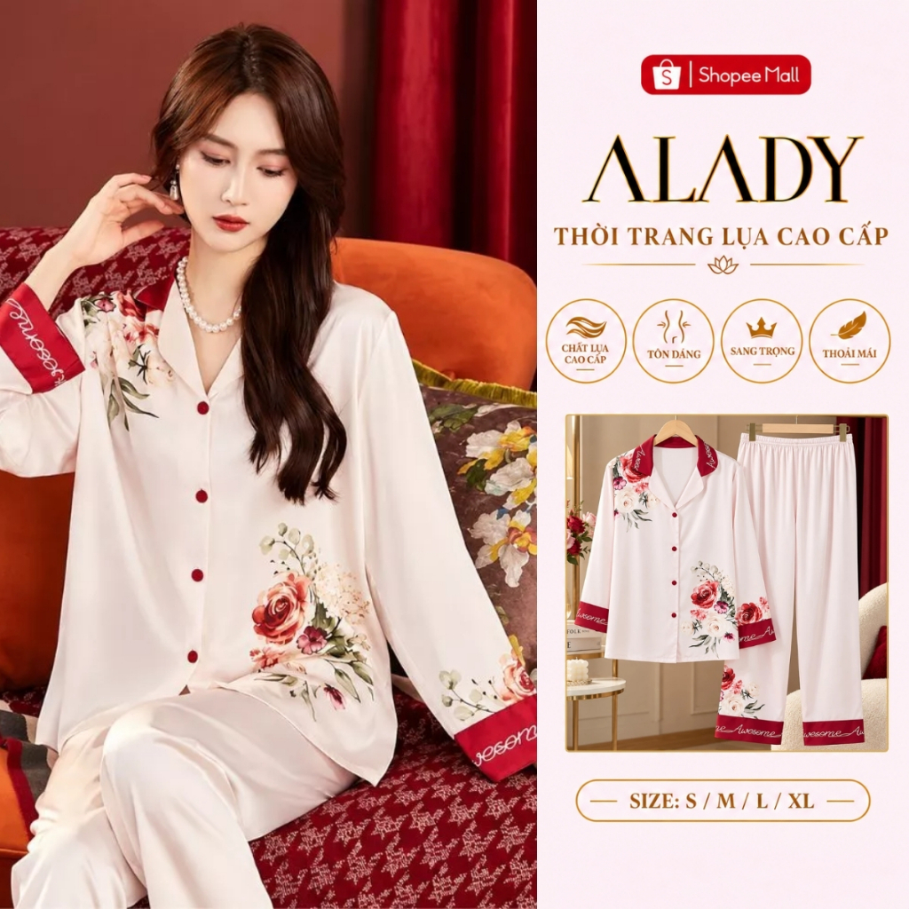 Bộ đồ ngủ nữ Pijama ALADY tay dài chất vải lụa Latin cao cấp - TD064