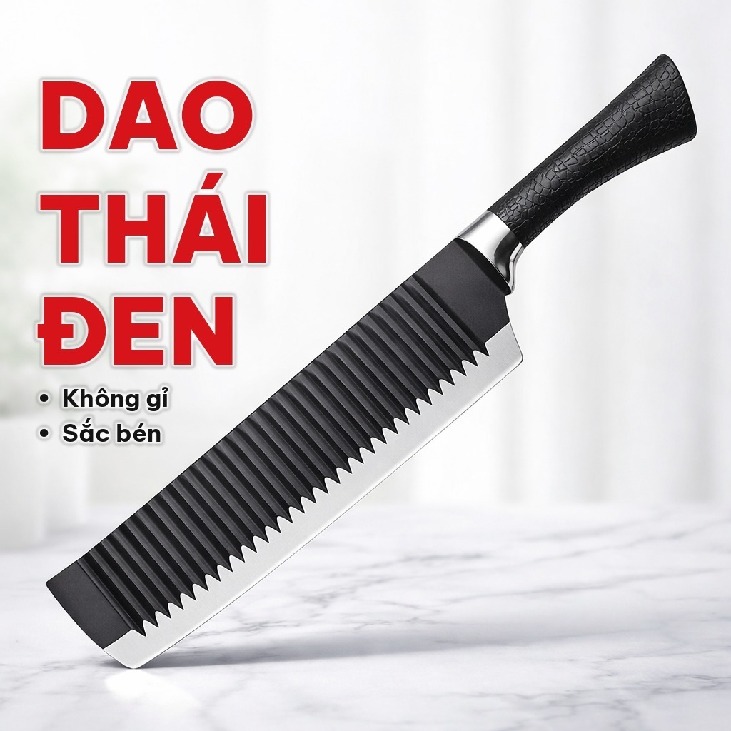 [Nhập Khẩu] Dao Thái Thịt Kháng Khuẩn Đen Nhám, Dao Nhật Bằng Thép Không Gỉ, Lưỡi Sắc Bén - Thái Lát Rau Củ Quả