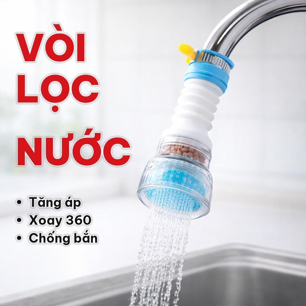 [COMBO 10] Vòi Lọc Nước Rửa Bát Xoay 360 Độ Kéo Dài Linh Hoạt, Đầu Vòi Tăng Áp Chống Bắn Nước Bằng Nhựa ABS