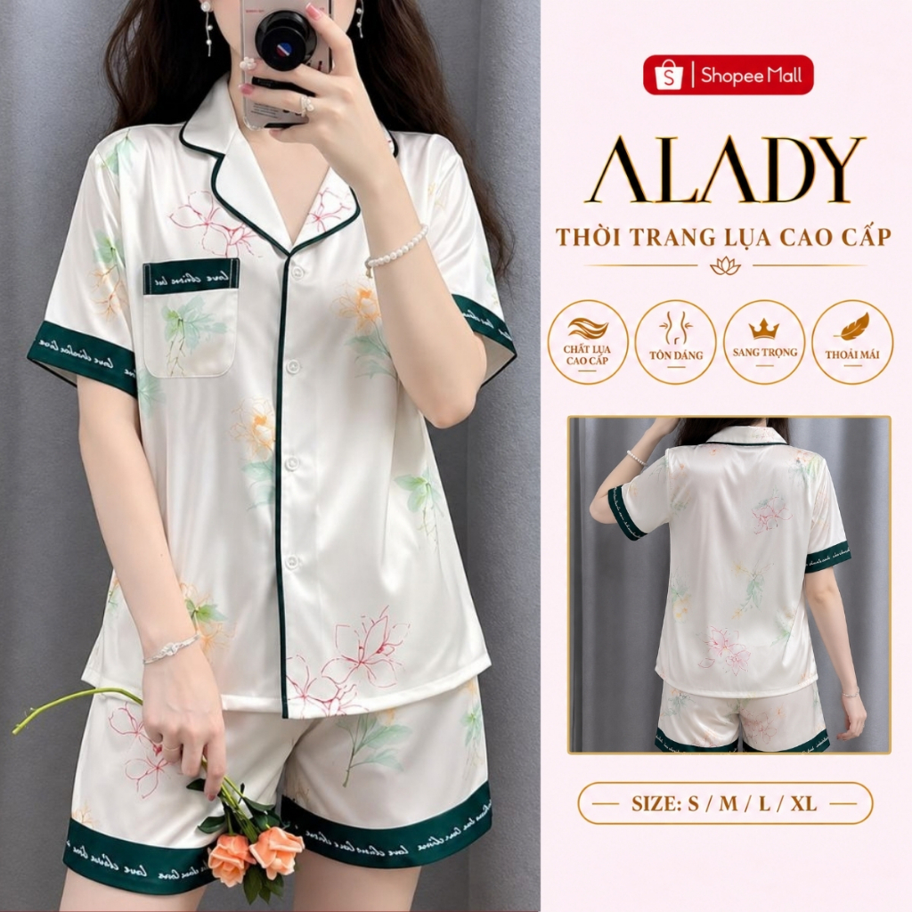 Bộ đồ ngủ nữ Pijama ALADY tay ngắn quần đùi chất vải lụa Latin cao cấp - D110