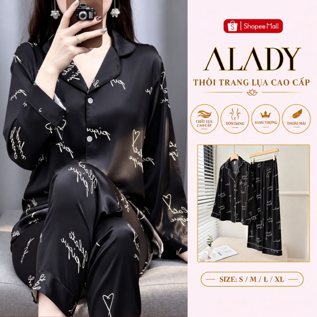 Bộ đồ ngủ nữ Pijama ALADY tay dài chất vải lụa Latin cao cấp - TD081