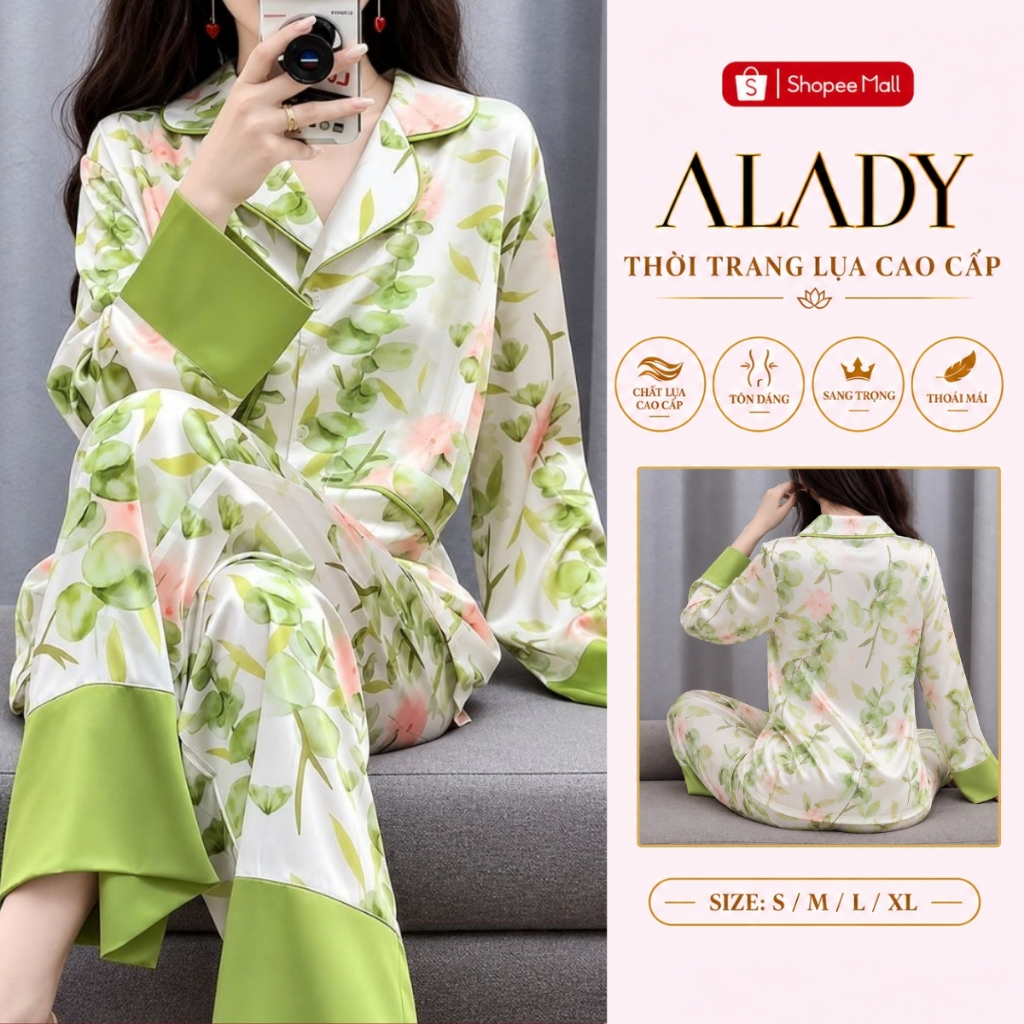 Bộ đồ ngủ nữ Pijama ALADY tay dài chất vải lụa Latin cao cấp - TD002