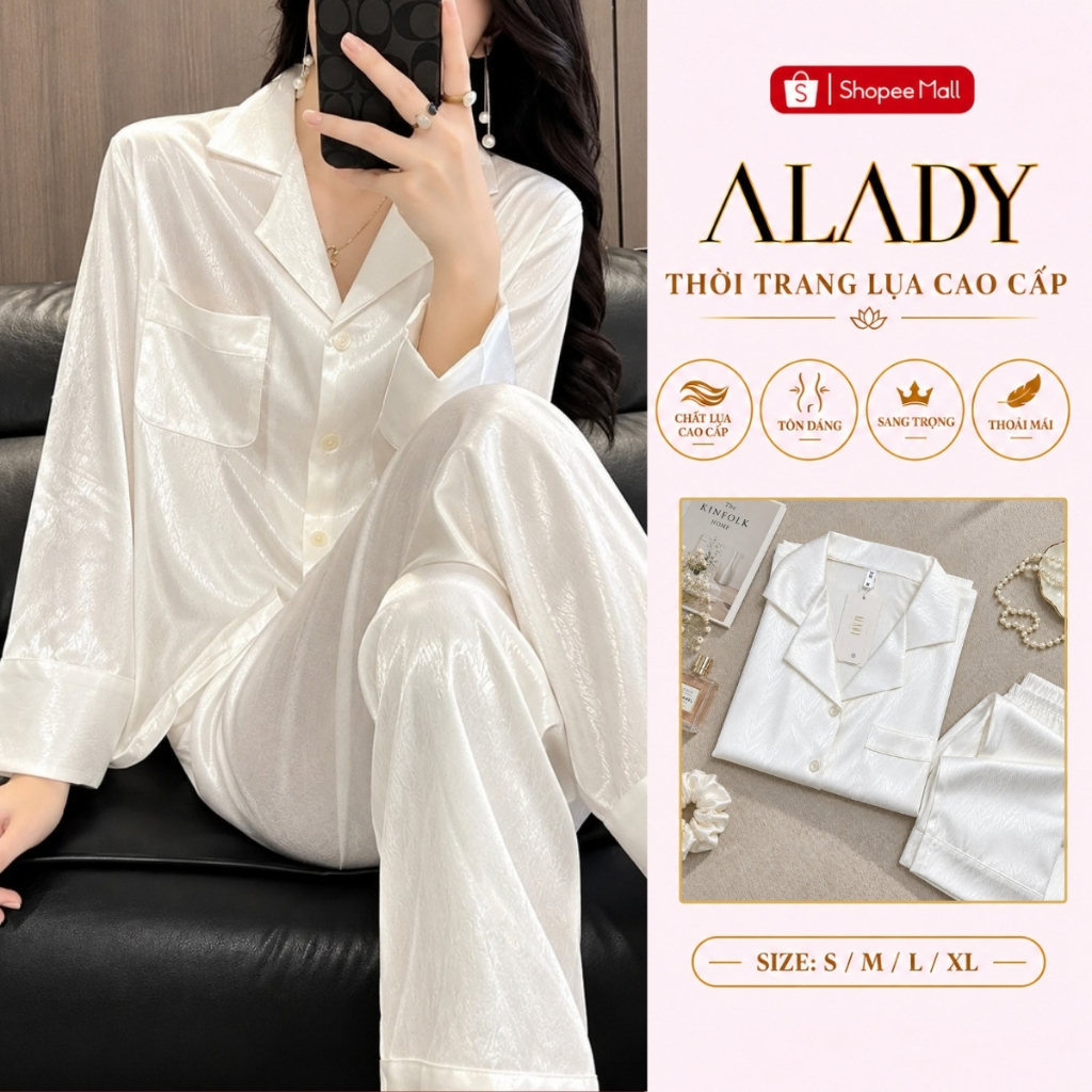 Bộ đồ ngủ nữ Pijama ALADY tay dài chất vải lụa ánh kim cao cấp - TD034