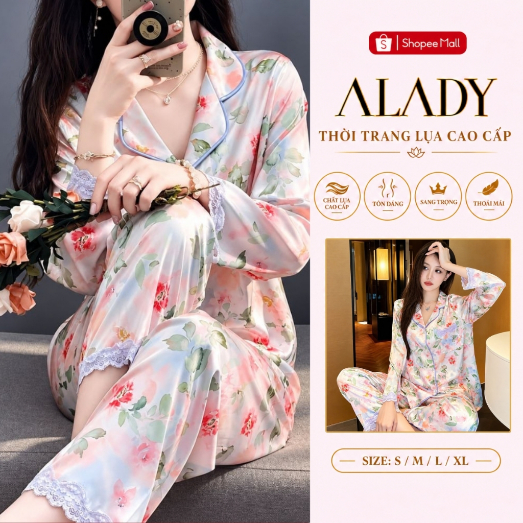 Bộ đồ ngủ nữ Pijama ALADY tay dài chất vải lụa Latin cao cấp - TD060