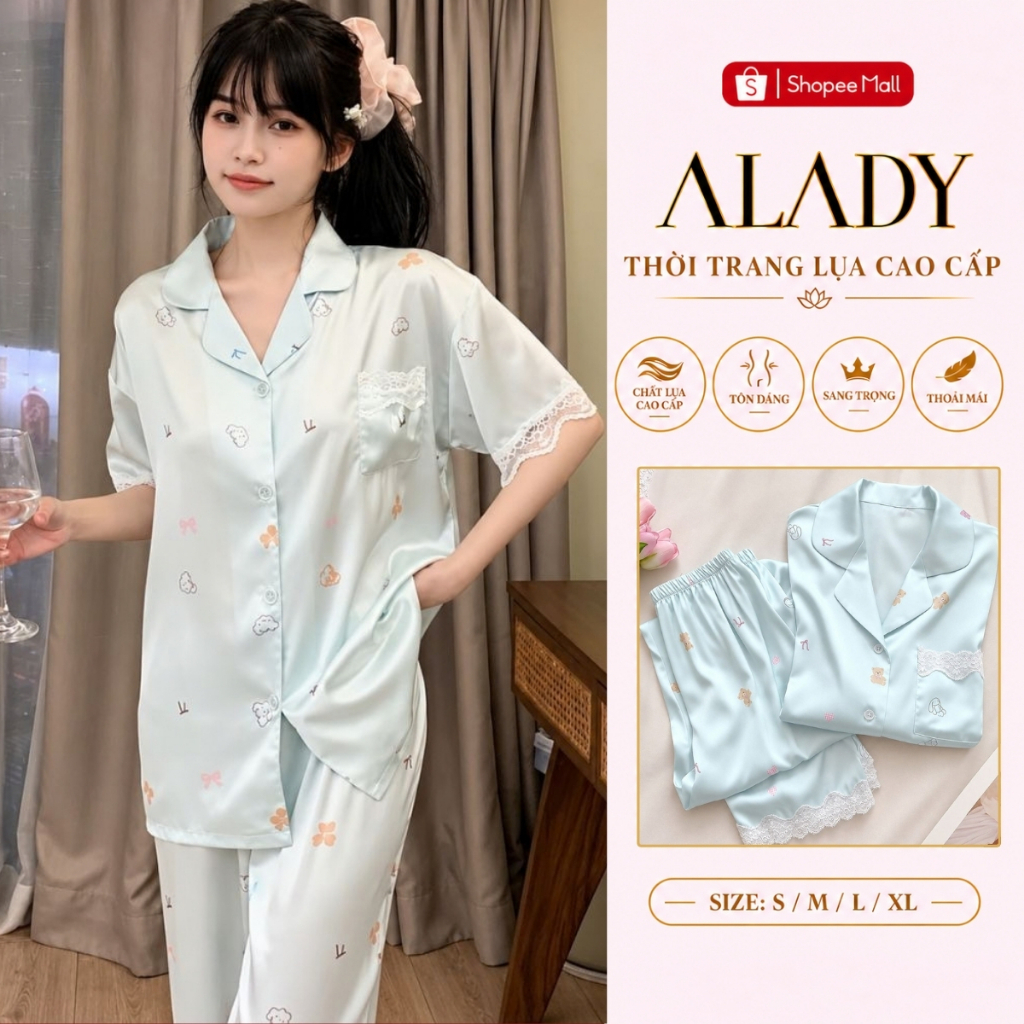 Bộ đồ ngủ nữ Pijama ALADY tay ngắn chất vải lụa Latin cao cấp - TN015