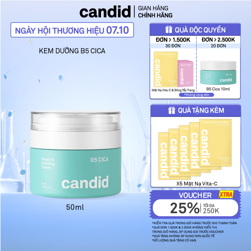 Kem dưỡng ẩm phục hồi Candid B5 Cica Repair and Soothing Cream 50ml