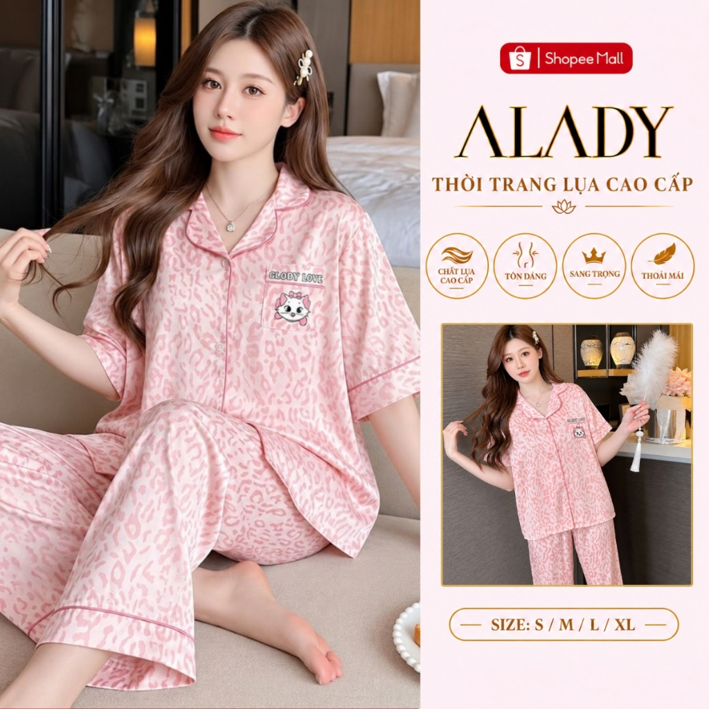 Bộ đồ ngủ nữ Pijama ALADY tay ngắn chất vải lụa Latin cao cấp - TN054