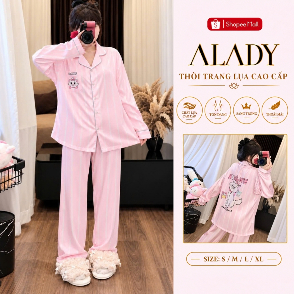 Bộ đồ ngủ nữ Pijama ALADY tay dài chất vải lụa Latin cao cấp - TD092