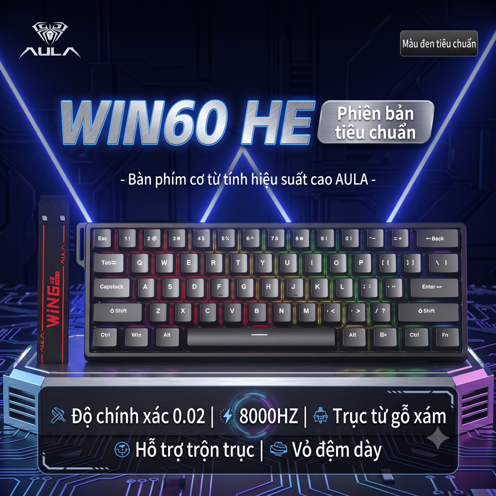 Bàn Phím Cơ Từ Tính AULA WIN60 HE | Rapid Trigger 0.02mm | Tần Số Quét 8000Hz | Chuyên Game FPS Valorant, CS2 | BigBuy360 - bigbuy360.vn