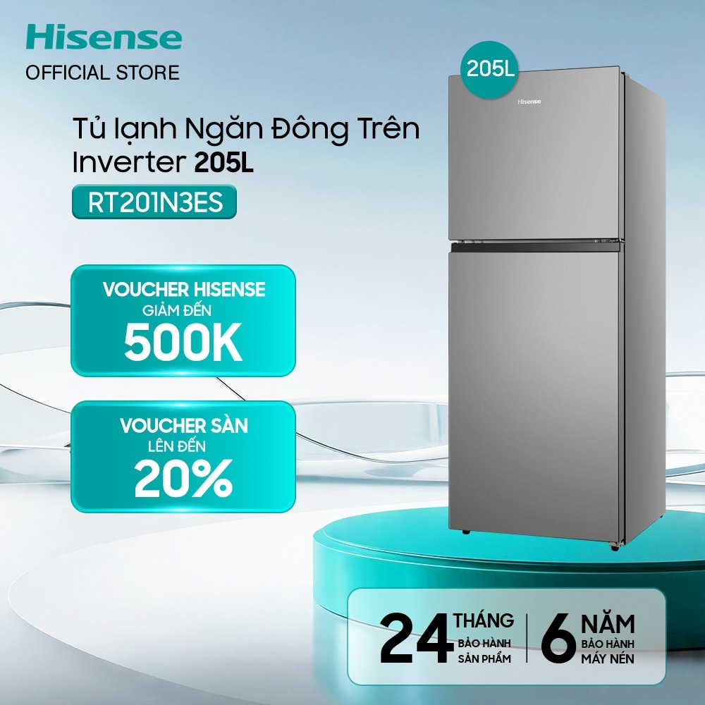 Tủ lạnh Hisense Inverter 207L RT201N3ES - Tiết Kiệm | Khử Khuẩn | Khử mùi - BH 3 Năm - Freeship